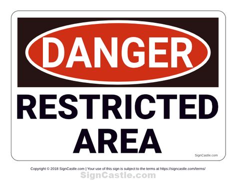 Free printable "Restricted Area" danger sign. Download it at https://signcastle.com/download/restricted-area-danger-sign/ Danger Signs Aesthetic, Warning Signs Design Art, Funny Danger Signs, Construction Signs Printable, Not Responsible For Accidents Signs, Danger Keep Out Sign, Restricted Area, Theory Test, When To Plant Vegetables