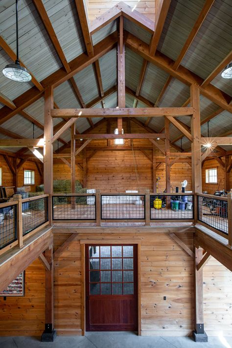 Thanks to the two-floor design of bank barn construction, there's plenty of space for storage or even offices on the upper floor. Barn Office Ideas, Barn Office, Barn With Living Quarters, Bank Barn, Converted Barn, Barn Renovation, Barn Garage, Farm Stuff, Dream Barn