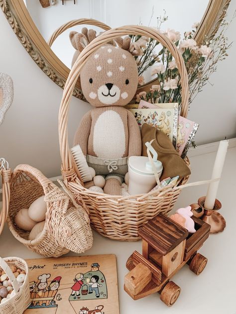 Cuddle And Kind Easter Basket, Vintage Easter Basket Ideas, Vintage Easter Baskets, Olive June, Kids Presents, Baby Easter Basket, Easter Tree Ornaments, Kids Gift Baskets, Easter Sweets