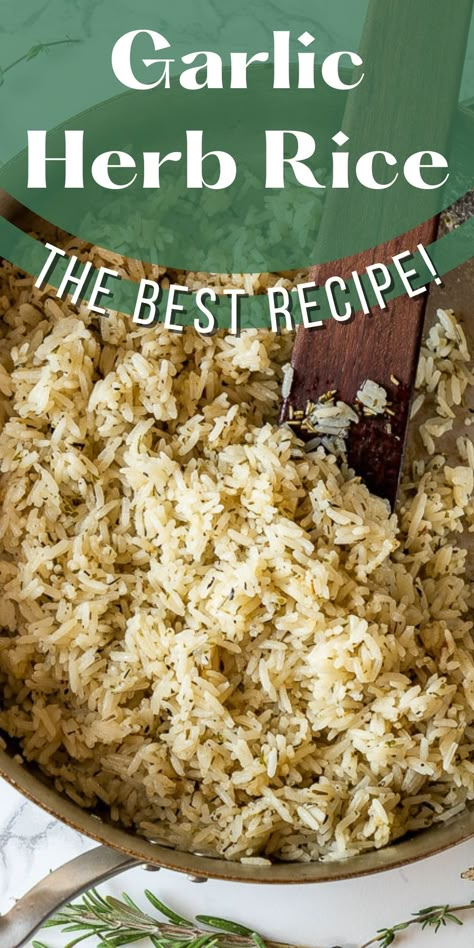 This buttery Garlic Herb Rice Pilaf Recipe is quick and easy, fluffy, full of flavor and ready in just 20 minutes. Garlic Herb Rice Recipe, Garlic Herb Rice, Garlic Rice Pilaf, Garlic Butter Rice, Herb Rice, Herbed Rice, Jasmine Rice Recipes, Rice Pilaf Recipe, Pilaf Recipe