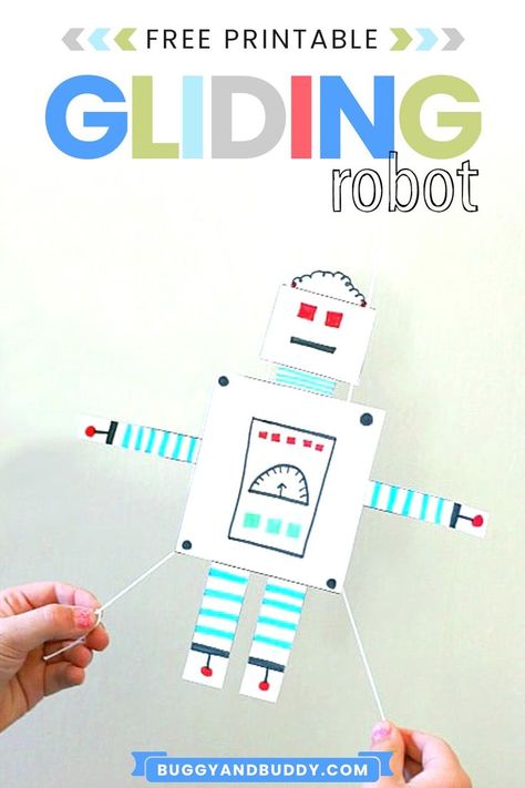 Make your very own gliding robot toy with our free printable robot template. Kids turn this craft into a hands-on science activity! Lots of fun for children of all ages- great for summer camps or party ideas! #STEM #STEAM #craftsforkids #kidscrafts #science #scienceforkids #freeprintable #robot Robot Craft Preschool, Robot Preschool, Robot Template, Steam Robot, Space Activities For Preschoolers, Robot Activities, Engineer Birthday, Stem Activity For Kids, Robot Activity