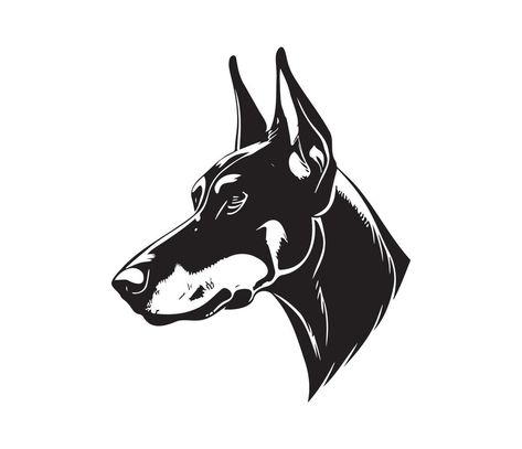 Doberman Face, Silhouette Dog Face, black and white Doberman vector White Doberman, Face Black And White, Silhouette Dog, Face Silhouette, Dog Face, Doberman, Vector Art, Black And White, Dogs