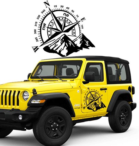 Jeep Wrangler Decals, Compass Mountain, Wrangler Car, Auto Graphics, Jeep Decals, Mountain Decal, Rv Truck, Car Window Stickers, Offroad Jeep