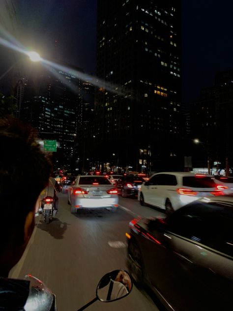 big city vibes at night #scooter #motorbike #cars #night #nightdrive #drive #skyscraper #lights #traffic #city #bangkok Traffic At Night Aesthetic, City At Night Aesthetic Dark, Car Night Aesthetic, Big City Aesthetic, Night Car Drive, Night Time Vibes, Night Drive Aesthetic, Drive At Night, Midnight Vibes