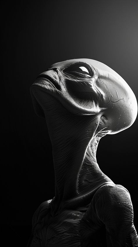 #GreyAlien #Realistic #BlackAndWhite #HighQuality #Reflection Alien Side Profile, Grey Aliens, Black And White Color Scheme, Alien Pictures, White Color Scheme, Ancient Egyptian Artifacts, Inspirational Digital Art, Ufo Art, Alien Artwork