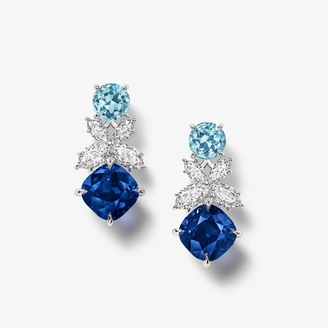 Harry Winston Earrings, Harry Winston Diamond Necklace, Harry Winston Necklace, High Jewelry Design, Harry Winston Jewelry, Harry Winston Diamond, Blue Diamond Earrings, Colored Diamond Jewelry, Diamond Chandelier Earrings