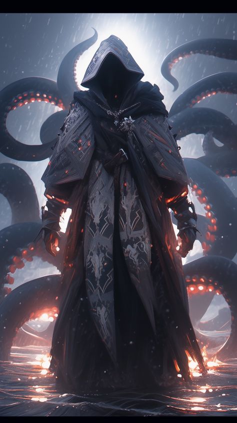 Dnd Transformation, Kraken Humanoid, Dnd Sea Characters, The Kraken Art, Eldrich Horror Character, Human Kraken, Water Mage Character Design, Kraken Priest, Dnd Kraken