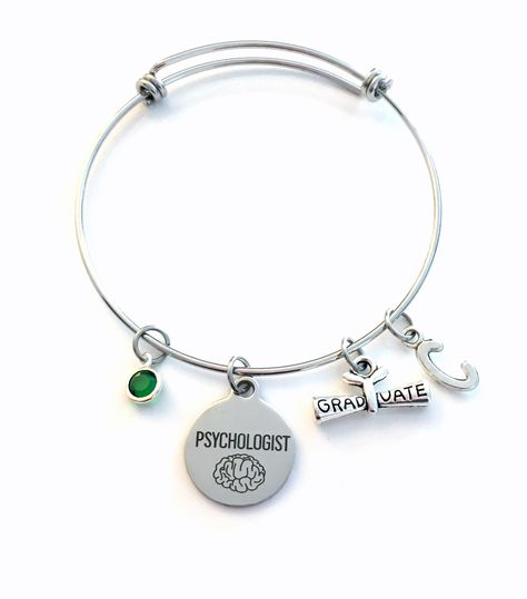 Graduation Gift for Psychologist Charm Bracelet, 2020 Psychology Grad Psych Student Silver Bangle Therapy initial birthstone Brain 2019 by aJoyfulSurprise on Etsy Psych Student, Grad Student, Stainless Steel Bangles, Silver Bangle, Birthstone Charms, Organza Gift Bags, Initial Charm, Charm Gift, Psych