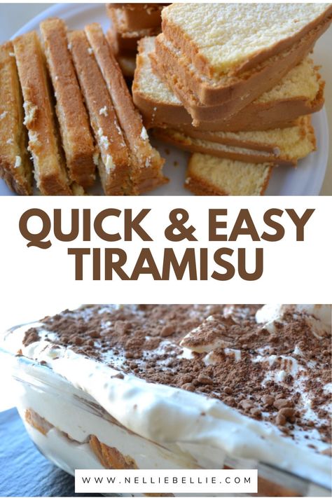 Want Tiramisu without all the fuss. Try this Quick and Easy recipe! Use Pound cake instead of those hard to find lady fingers. #PoundCake #QuickandEasy #Tiramisu #Delicious #Dessert Pound Cake Tiramisu, Substitute For Lady Fingers In Tiramisu, Tiramisu Without Ladyfingers, Easy Lady Finger Recipe, Terimasu Recipe, Quick And Easy Tiramisu, Easy Tiramisu Cake, Lady Fingers Recipe, Tiramisu Cake Recipe