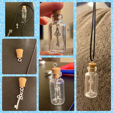 #jewelry #jewelry #key #necklace #bottle #corks #keychain #diy #crafts Cork Bottle Necklace, Mini Bottle Jewelry, Glass Jar Necklace, Bottle Keychain Diy, Tiny Bottle Crafts Diy, Bottle Necklace Diy, Jar Jewelry, Key Earrings, Clay Inspo