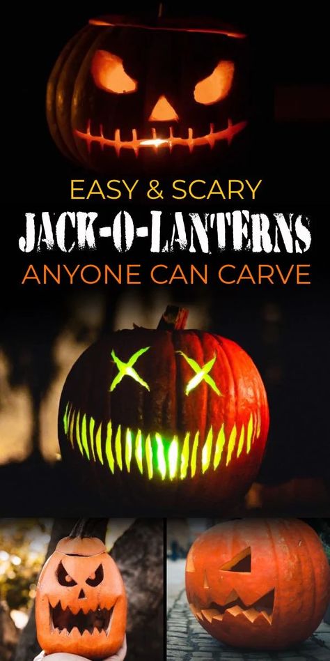 Easy Scary Jack O Lantern Faces, Jack O Lantern Scary, Scary Pumpkin Faces, Pumkin Carving, Amazing Pumpkin Carving, Easy Pumpkin Carving, Scary Pumpkin Carving, Pumpkin Carving Designs, Lantern Designs