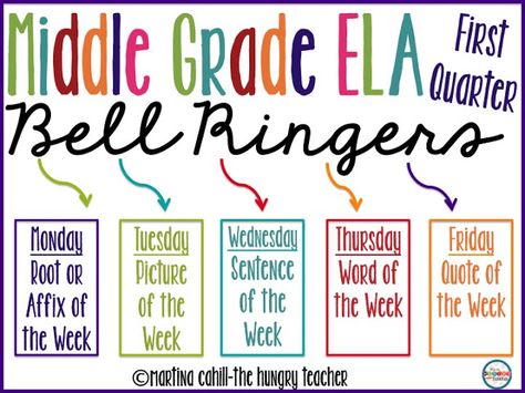 Bell Ringers For Middle School, Ela Bell Ringers, Third Grade Ela, 6th Grade Reading, 7th Grade Ela, Bell Work, Middle School Language Arts, Ela Classroom, 8th Grade Ela