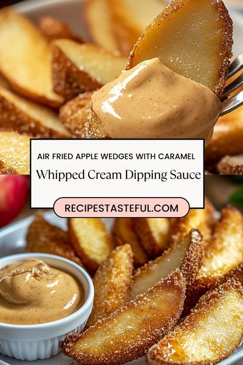 Craving a sweet and crispy treat? These Air Fried Apple Wedges are a delightful snack that pairs warm, tender apples with a light caramelized coating. Served with a fluffy caramel whipped cream dipping sauce, this easy recipe is perfect for fall gatherings or an after-dinner treat. Enjoy all the flavors of caramel apples in a healthier, air-fried version that’s quick and satisfying! Save this pin for a crowd-pleasing dessert that’s as fun to eat as it is delicious! Air Fried Apple, Caramel Whipped Cream, Whipped Cream Desserts, Fried Apple, Easy Thanksgiving Recipes, Fried Apples, Fruity Desserts, Just Eat It, Crispy Treats