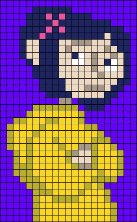 Coraline Pixel Art Grid, Coraline Alpha Pattern, Pixel Art Pattern Ideas, Coraline Perler Beads, Coraline Creepy, Cute Pixel Art Grid, Cartoon Pixel Art, Movie Animation, Coraline Movie