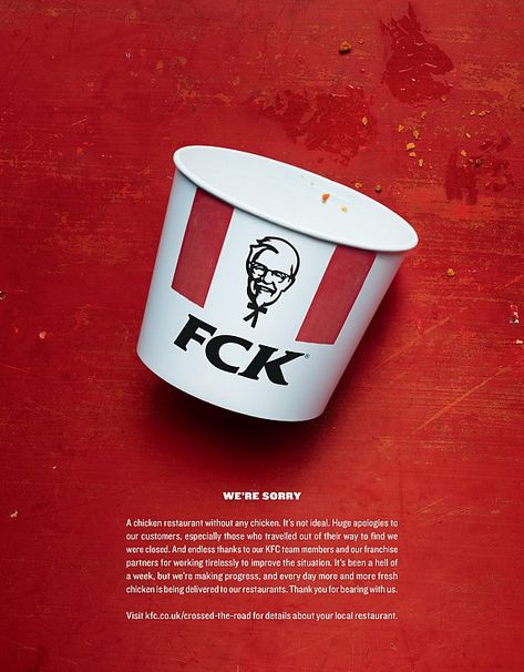 Print ad: KFC: FCK Apology Great Copywriting, Copywriting Samples, Copywriting Ads, Copy Ads, 광고 디자인, Cannes Lions, Digital Campaign, Publicidad Creativa, Great Ads