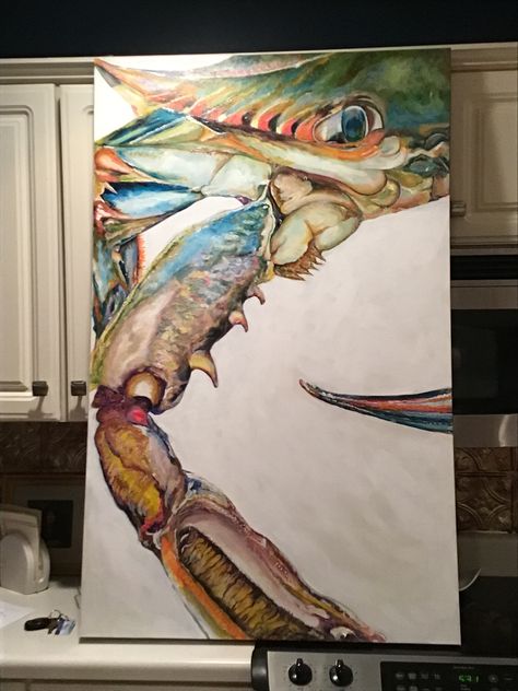 Acrylic Crab Painting, Abstract Crab Painting, Sea Creature Acrylic Painting, Louisiana Art Paintings, Crab Painting Acrylics, Ocean Fish Painting, Seafood Painting, Seafood Art, Sea Life Painting