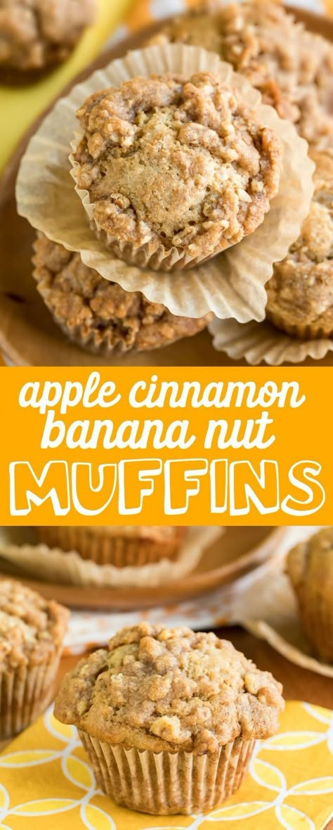 Banana Apple Recipes, Apple Walnut Muffins, Apple Banana Muffins, Banana Cinnamon Muffins, Muffins Apple, Banana Walnut Muffins, Apple Muffin Recipes, Nut Muffins, Bakery Style Muffins