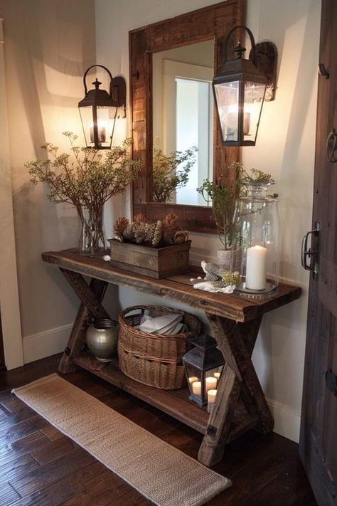 Entryway Table Decor Ideas, Barn Hacks, Entry Table Decor, Entryway Table Decor, Table Decor Ideas, Home Entrance Decor, Entryway Table, Entrance Decor, Decoration Inspiration