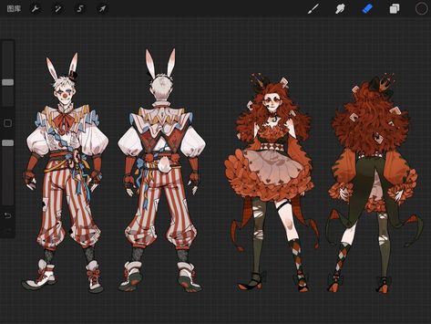 Clown Designs Art, Circus Oc Design, Clown Oc Art Inspiration, Fantasy Galaxy Dress, Clown Design Art, Clown Design Character, Cute Jester Outfit, Dnd Jester Character, Jester Outfit Aesthetic