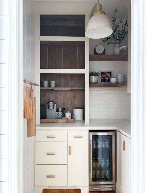 Butlers Pantry Fridge, Closet Into Butlers Pantry, Small Working Pantry, Multipurpose Pantry Room, Eat In Butlers Pantry, Reach In Butlers Pantry, Laundry Room Turned Butlers Pantry, Butlers Pantry Appliance Storage, Kitchen With Hidden Butlers Pantry