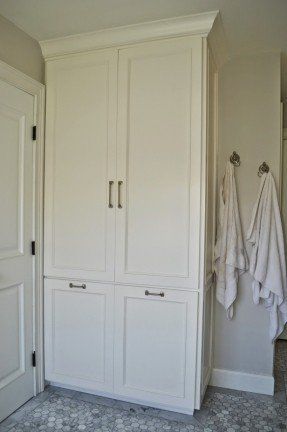 Tall Linen Cabinets For Bathroom - Ideas on Foter Vintage Built In Linen Closet, Storage Cabinets In Bathroom, Master Bath Storage Ideas Built Ins, Narrow Bathroom Built In Cabinet, Linen Storage Cabinet Bathroom, Bathroom Linen Cabinet Freestanding, Bathroom Storage Cabinet Built In, Built In Bathroom Storage, Ranch Renovation