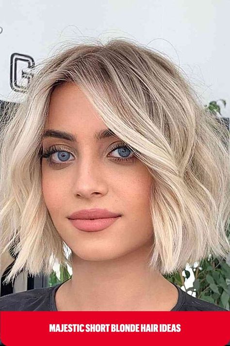 Textured and Blunt Creamy Blonde Bob with a Shadow Root and beach waves at the neck line Short Blonde Hair Bobs, Bleach Blonde Bob, Short Blonde Hair Ideas, Pink Hair Highlights, Cool Blonde Hair Colour, Hearts Everywhere, Chin Length Haircuts, Short Blonde Bobs, Blonde Hair Ideas