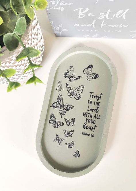 Oval Trinket Dish -Jewelry Tray- Concrete Tray- Gift - Scripture - Bible - Verse - Home - Decor - Aesthetic - Minimal - Cute - Beautiful Concrete Tray, Scripture Bible, Trinket Trays, Pottery Painting Designs, Concrete Design, Painting Designs, Decorative Trays, Decor Aesthetic, Jewelry Tray