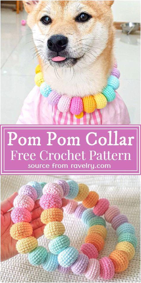 This cute colourful crochet collar pattern looks soo adorable, it’s construction is much easy if you follow the pattern carefully. I suggest you make the crochet balls in different coloured yarn separately on by one; then join them together for this crochet collar pattern. Make it for your puppy or cat it will look soo impressive in her neck. #FreeCrochetPomPomCollarPattern #freecrochetpatterns #crochetpatterns #easycrochetpatterns #crochetpatternsforbeginners Crochet Puppy Collar Free Pattern, Crochet Pet Clothes Patterns Free, Cute Pet Clothes, Crochet Patterns For Pets, Dog Crochet Collar, Dog Cowl Crochet Pattern, Crochet Projects For Pets, Pet Collar Crochet Pattern, Cat Crochet Collar