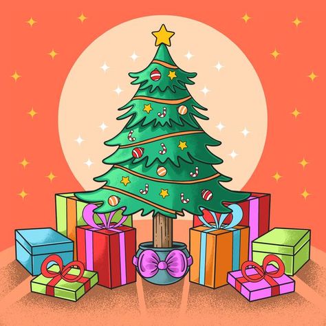 Cute chritmas tree present and gift box ... | Premium Vector #Freepik #vector #background #christmas #christmas-tree #winter Cute Christmas Tree Drawing, Christmas Present Background, Christmas Tree And Presents, Christmas Day Celebration, Christmas Tree Illustration, Christmas Tree Poster, Holiday Bouquet, Prince Tattoos, Christmas Tree Drawing