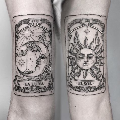 Magic ........ Traditional Tarot Card Tattoo, Moon Tarot Tattoo, Sun And Moon Tattoos, Tattoo Black And White, Tarot Tattoo, Tarot Card Tattoo, Card Tattoo Designs, Tattoo Face, Moon Tattoos