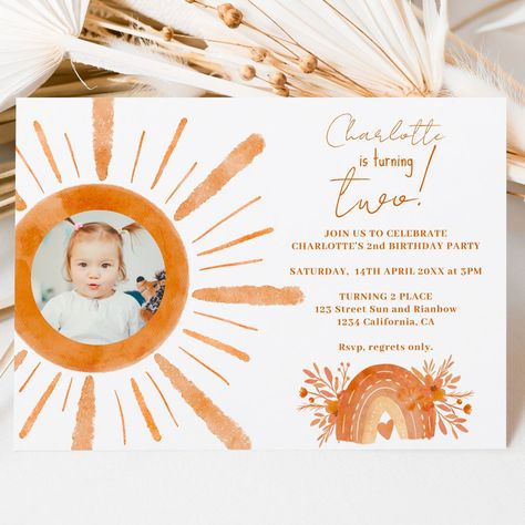 Boho Sunshine, Neutral Party, Heart Watercolor, Rainbow Invitations, 2nd Birthday Invitations, Invitation Inspiration, Rustic Invitations, Free Birthday Invitations, Free Birthday Invitation Templates