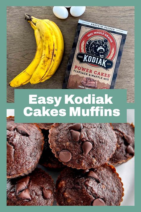 Try these tasty Easy Kodiak Cakes Kodiak Cakes Muffins with Bananas! They're a simple high-protein recipe made with just Dark Chocolate Kodiak mix, bananas, and eggs. They're Weight Watchers-friendly at only 1 point each. Keep some in the freezer for a quick and yummy breakfast or snack anytime! Chocolate Kodiak Cakes Recipe, Kodiak Cakes High Protein Muffins, Kodiak Muffins With Bananas, Kodiak Cakes Muffins Chocolate, Dark Chocolate Kodiak Cakes Recipes, Chocolate Kodiak Recipes, Kodak Muffin Recipes, Kodiak Muffin Mix Recipes, Weight Watchers Kodiak Muffins