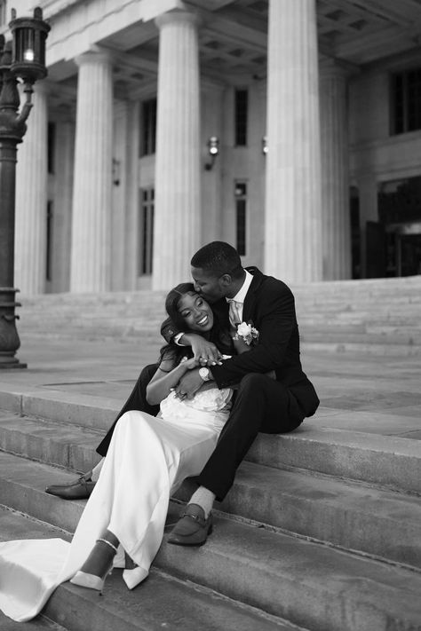 Intimate Courthouse Elopement | Black And White Wedding Photo | Miami Elopement Photographer | Got love and dreams bigger than the Miami skyline but wish to keep it simple? Think Miami Courthouse Wedding! Find courthouse wedding miami, courthouse wedding dress, courthouse wedding attire, and courthouse wedding elopements. Book now at ramsesgarciaphoto.com and start your forever in Miami. Courthouse Wedding And Reception, Black Couples Courthouse Wedding, Eloping Courthouse Wedding, Cool Wedding Photoshoot, Modern Courthouse Wedding, Halloween Courthouse Wedding, Courthouse Couple Photos, Untraditional Wedding Photography, Court Wedding Pictures Photo Ideas