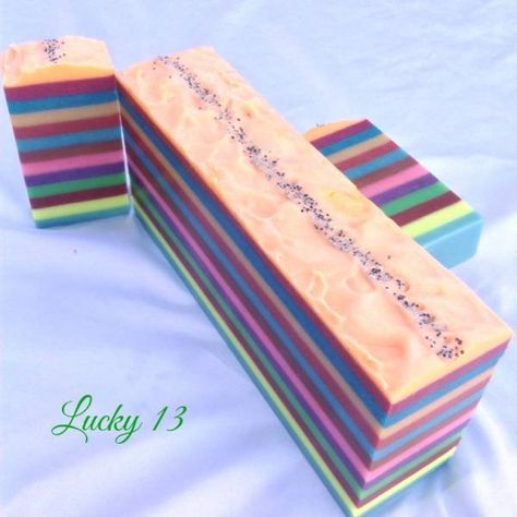 Wow This Takes Patience – Lucky 13 Layered Soap Tutorial – Bath and Body Layered Soap, Soap Tutorial, Soap Craft, Lucky 13, Melt And Pour, Homemade Soap Recipes, Soap Maker, Soap Packaging, Glycerin Soap