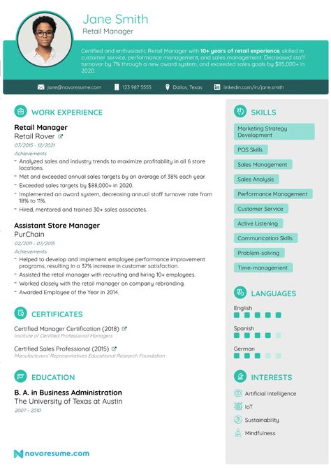 Get inspired by this Retail Manager Resume example to make your own. Retail Manager Resume, Retail Manager, Resume Summary, Language Proficiency, Manager Resume, Retail Sales, Retail Experience, Resume Format, Sales Manager