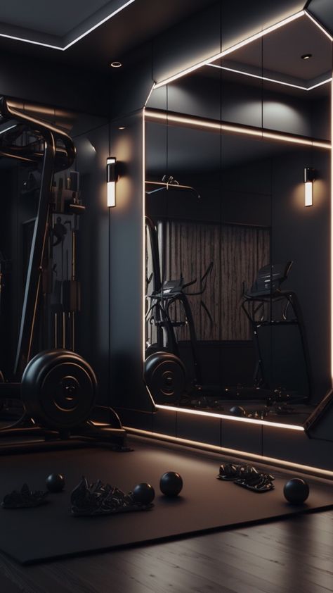 Home Gym Interior Design, Home Gym Interior, Moody Farmhouse, Small Home Gym Ideas, Home Gym Basement, Home Gym Ideas, Gym Lighting, Gym Design Interior, Small Home Gym