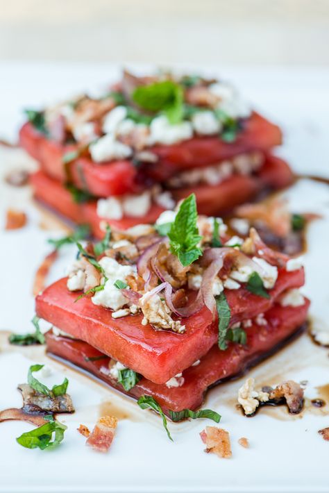 Savoury Watermelon Salad | bsinthekitchen.com #salad #fruit #bsinthekitchen Watermelon And Feta, Summer Appetizer, Watermelon Salad, Feta Salad, Watermelon Recipes, Idee Pasto Sano, Finger Food, Soup And Salad, Summer Recipes