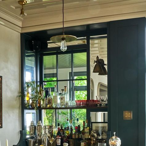 BRYAN GRAYBILL on Instagram: "A gentleman’s bar…  @archdigest  #sagharbor #homebar #interiordesign #thehamptons" Bar In Front Of Window, Bryan Graybill, Back Bar, Sag Harbor, A Gentleman, Cocktail Bar, Cocktail Hour, Bars For Home, The Hamptons