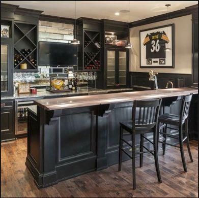 Black Bar Basement Industrial, Basement Bar Plans, Basement Bar Design, Bar Plans, Bar In Casa, Basement Bar Designs, Basement Inspiration, Home Bar Design, Man Cave Basement