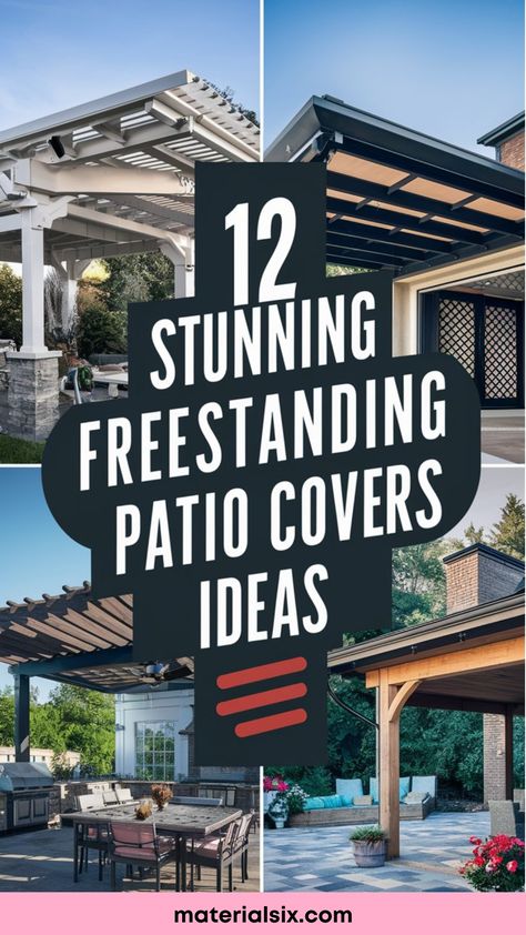 12 stunning freestanding patio covers ideas - materialsix.com Freestanding Covered Patio, Outdoor Covered Patio Ideas, Patio Cover Ideas, Freestanding Patio, Covered Patio Ideas, Relaxing Outdoor Spaces, Aluminum Patio Covers, Covered Backyard, Backyard Covered Patios