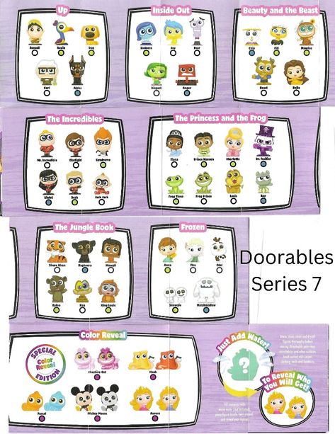 Doorables Checklist, Disney Doorables Checklists, Disney Doorables Display Ideas, Doorables Disney Display, Disney Animators Collection Sketches, Disney Doorables Keychain, Disney Princess Comics, Disney Doorables Series 1, Disney Figures