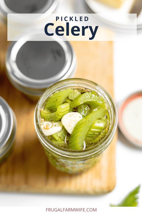 Pickled Celery - The Frugal Farm Wife Pickled Celery Sticks, Canning Celery, Pickled Celery, Green Onions Recipes, Canning Salt, Celery Recipes, Pickling Salt, Pickled Radishes, Farm Wife