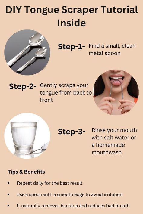 dental hygiene care How To Properly Brush Your Teeth, How To Use A Tongue Scraper, Diy Tongue Scraper, Tounge Scraper Diy, Mouth Hygiene Routine, How To Make Ur Breath Smell Good, How To Clean Your Tongue, Mouth Care Routine, How To Get Good Breath