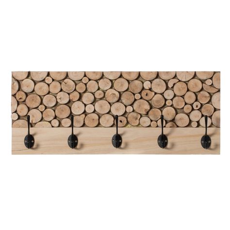 Add a beautiful charm to your home with this wooden wall-mounted hook rack. The wood-sliced design creates a rustic look. Five classic black hooks are mounted on a distinct rectangular board of wood that has split sliced round pieces of wood. It's a stylish product for every room in the house, and beyond. From the entryway to the kitchen, living room, bedroom, dining room, home office, closet, and playroom. Bedroom And Playroom, Home Office Closet, Office Closet, Black Hooks, Entryway Office, Decorative Wall Hooks, Hook Rack, Dining Room Home Office, Office Bedroom