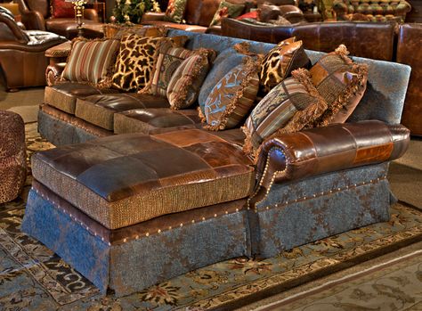 Western Style Furniture, Brown Leather Couch Living Room Western, Western Couch, Western Sofa, Southwestern Sectional Sofas, Western Living Room Furniture, Rodeo Sofa, Western Sofas Couch, Country Couches