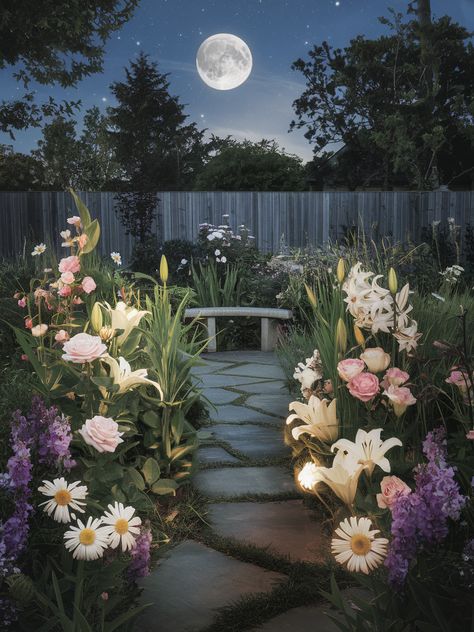 Experience the magic of moonlit gardens! 🌙✨ A stone path lined with roses and lavender invites serenity and dreams. What’s your favorite garden bloom? Share your thoughts below! 🌺💬 #GardenBliss . #homeandgarden #betterhomesandgardens #homegardening #homesandgardens #homegarden #gardenhome #gardeningathome #flowers #plants #beautifulflowers Graveyard Garden, Roses And Lavender, Garden Pathways, Elegant Garden, Stone Path, Garden Pathway, Flowers Plants, Pretty Places, Better Homes And Gardens