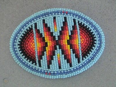 Auth.Native American Indian Beaded Belt Buckle | #128393464 Beaded Barrettes, Native American Crafts, Native American Beadwork, Beaded Belt, Native American Beading, Bead Loom Patterns, Bead Loom, Beaded Jewelry Patterns, Loom Patterns