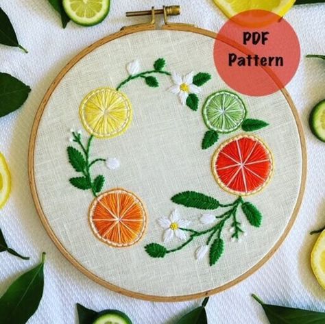 Citrus Wreath Hand Embroidery PDF Pattern - Etsy Embroidery Fruit Patterns, Lemon Embroidery Pattern, Embroidery Citrus, Fruit Embroidery Patterns, Citrus Embroidery, Lemon Embroidery, Citrus Wreath, Embroidery Towels, Fruit Embroidery