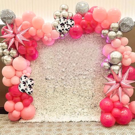 PRICES MAY VARY. 【146PCS COWGIRL BALLOONS GARLAND】Including 2pcs 18inch starburst balloons, 2pcs 16inch 4D disco balloons, 20pcs 12inch cow print balloons, 40pcs macaron pink balloons, 40pcs macaron pink balloons, 40pcs metallic pink balloons(12inch 10inch 5inch) and 1pc dot glue+1pc balloon strip 【NOT EASILY BROKE】All our disco cowgirl pink balloons are made of premium quality latex, thick and durable, not easily burst. About the foil balloons, please inflate them slowly with a straw to avoid o Pink Country Birthday Party, Pageant Themes, Cowgirl Balloon Garland, Cowgirl Balloons, Pink Western Party, Space Cowgirl Party, Disco Cowgirl Aesthetic, Western Cowgirl Party, Pink Cowgirl Birthday Party