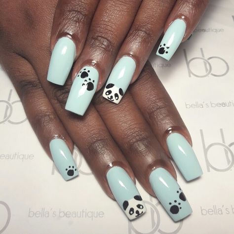 #nails #Nailart #notd #nailswag #nailporn #handpainted #nailpolish #polish #nail #cute #pretty #girly #bellasbeautique #pandanails #longnails Panda Nails, Bear Nails, Nail Cute, Nail Art For Kids, Bears Nails, Amazing Nails, Painted Nail Art, Nails For Kids, I'm Bored